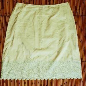 ANN TAYLOR Skirt; knee length with eyelet hemline.